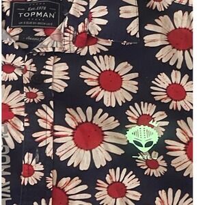Topman Mens Classic Fit Floral Daisy Print Short Sleeve Button Down Shirt GLOW S
